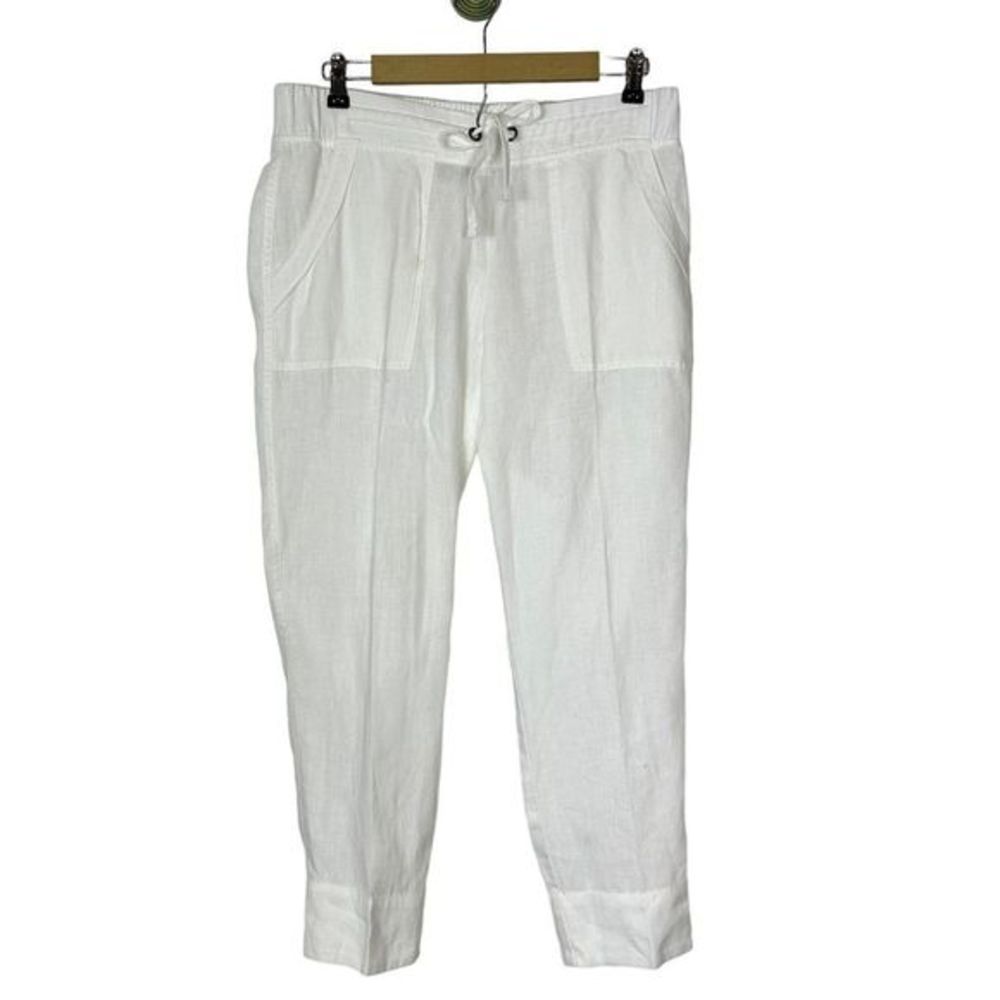 Athleta Women’s White Linen Pants Elastic Waist Pull On Pants sz 8 Straight